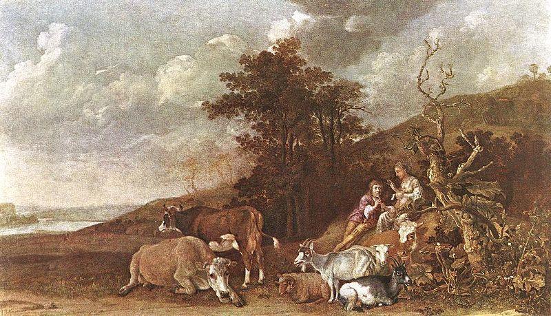paulus potter Landscape with Shepherdess and Shepherd Playing Flute oil painting picture